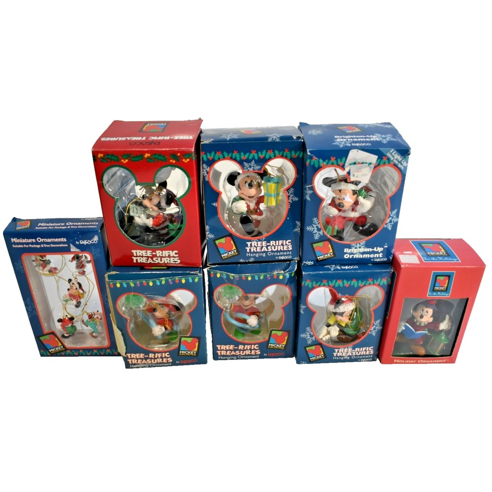 Enesco Mickey Mouse Lot of 8 Ornaments with Boxes Santa Golf Fireman Disney